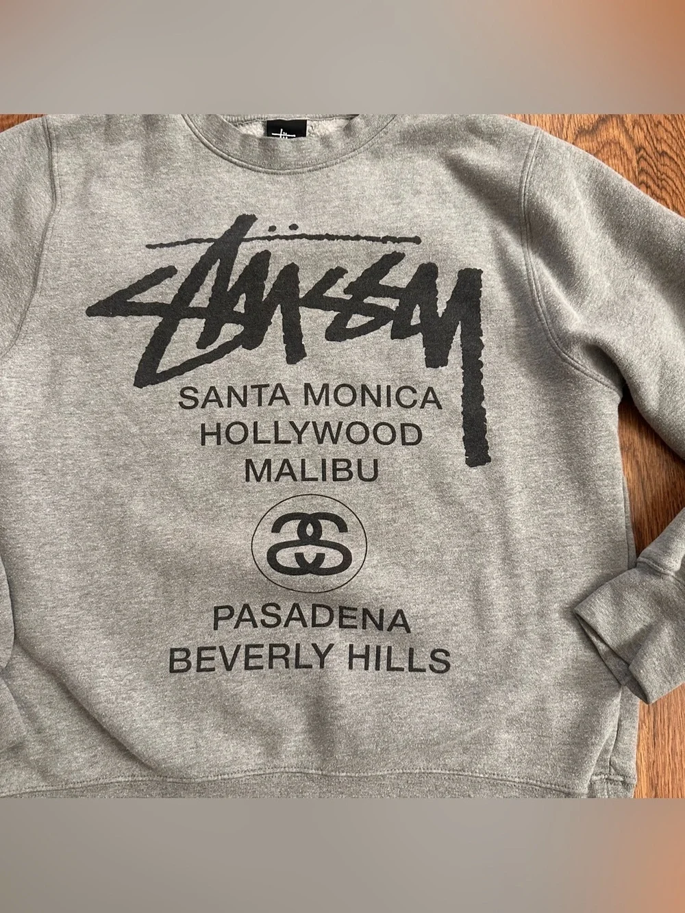 Stussy Gray Crewneck Sweatshirt with Black Logo graphic size small made in USA